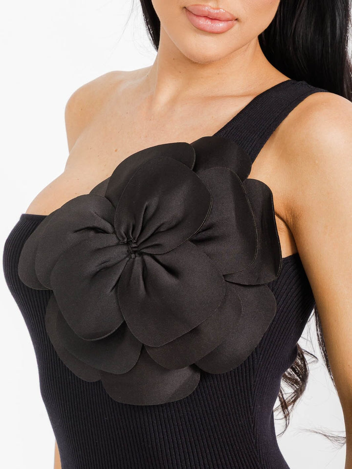 WOMEN'S SLEEVELESS ONE SHOULDER FLOWER BODYCON MINI DRESS