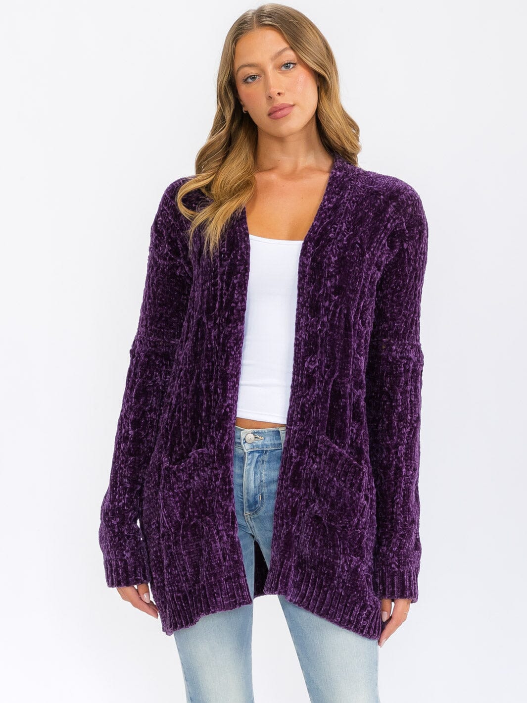 WOMEN'S LONG SLEEVE OPEN FRONT POCKETS CARDIGAN