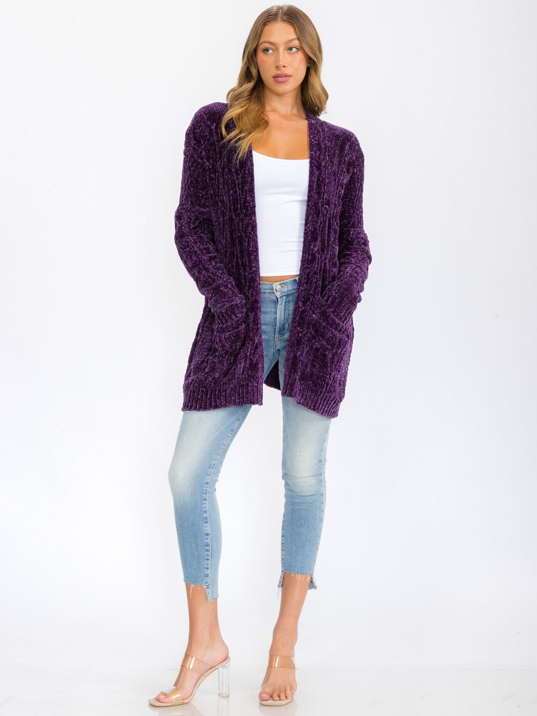 WOMEN'S LONG SLEEVE OPEN FRONT POCKETS CARDIGAN