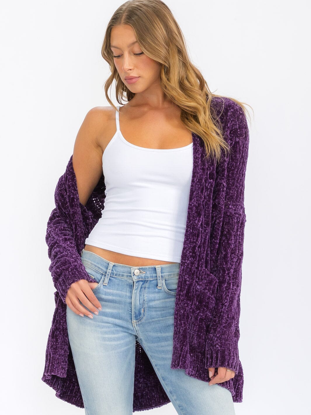 WOMEN'S LONG SLEEVE OPEN FRONT POCKETS CARDIGAN