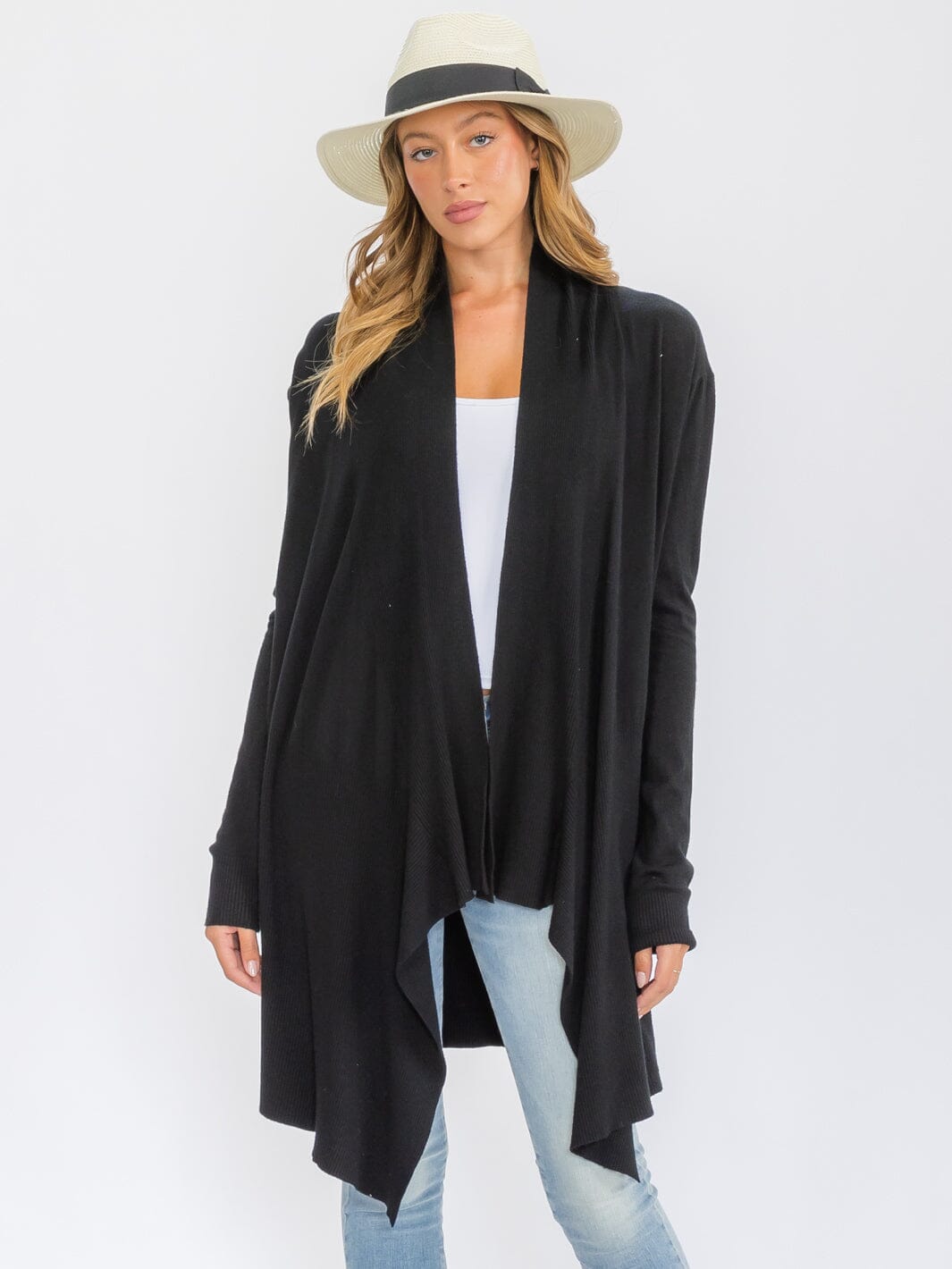WOMEN'S LONG SLEEVE OPEN FRONT DRAPE CARDIGAN