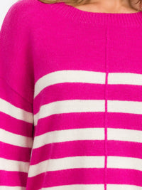 WOMEN'S LONG SLEEVE COLORBLOCK STRIPES PULLOVER SWEATER