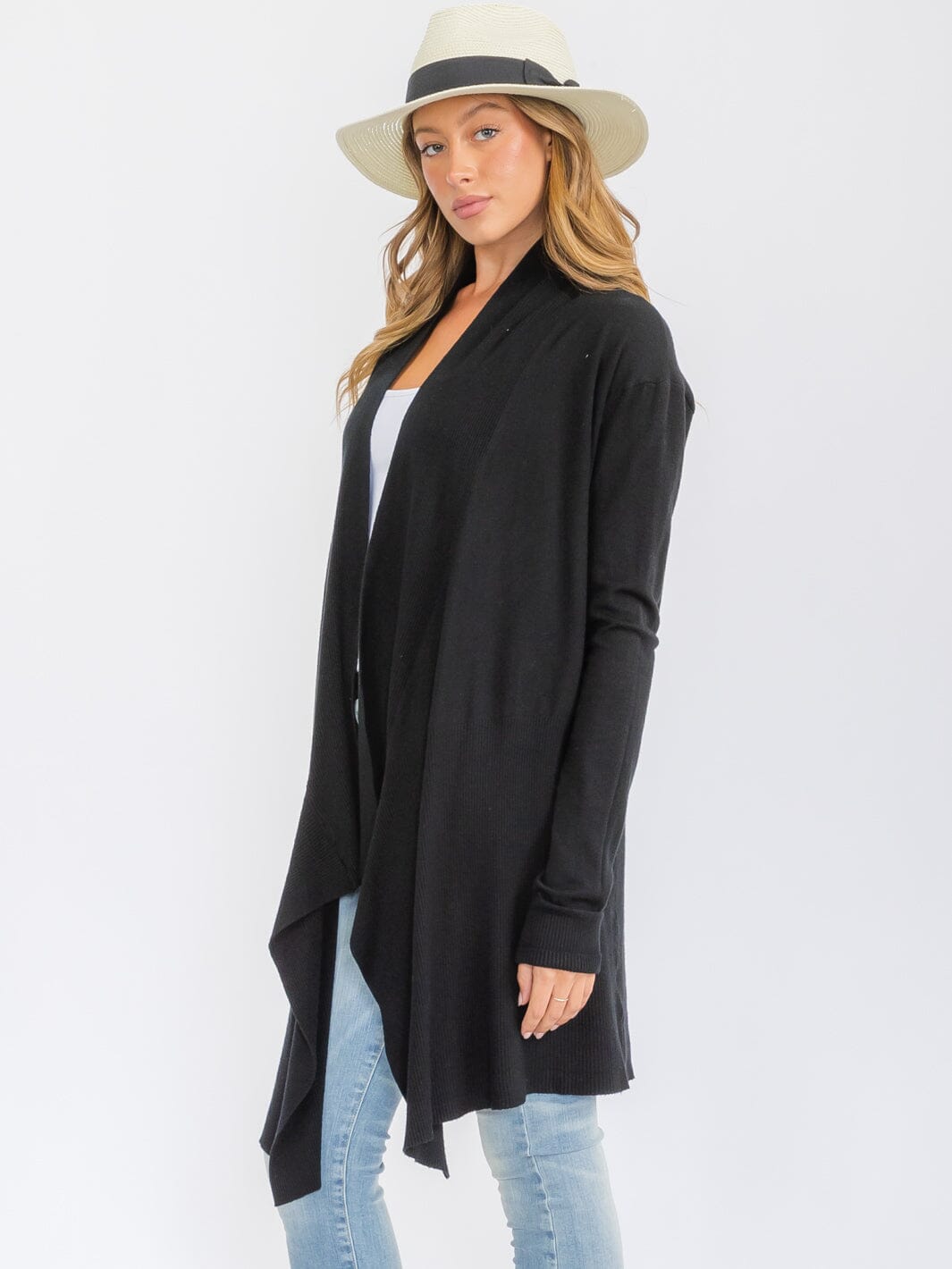 WOMEN'S LONG SLEEVE OPEN FRONT DRAPE CARDIGAN