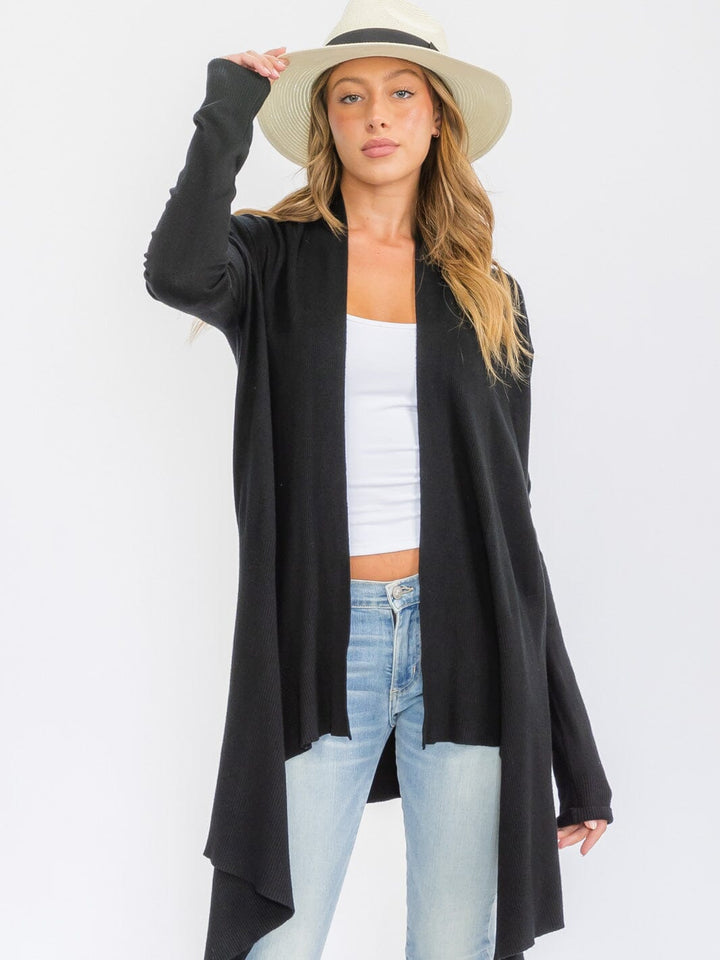WOMEN'S LONG SLEEVE OPEN FRONT DRAPE CARDIGAN