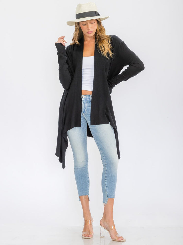WOMEN'S LONG SLEEVE OPEN FRONT DRAPE CARDIGAN