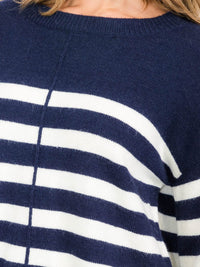 WOMEN'S LONG SLEEVE COLORBLOCK STRIPES PULLOVER SWEATER