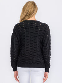 WOMEN'S LONG SLEEVE DETAILED KNIT PULLOVER SWEATER