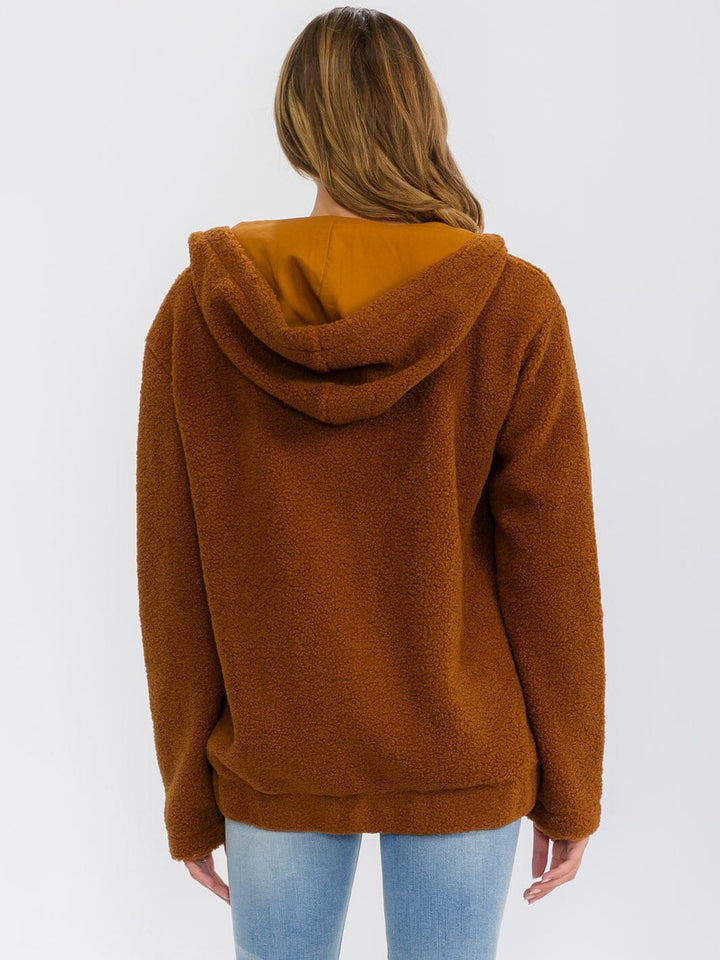 WOMEN'S LONG SLEEVE ZIP UP HOODED FRONT POCKETS JACKET