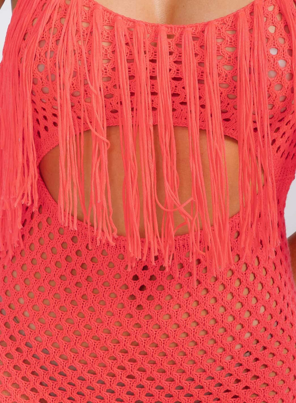 WOMEN'S SLEEVELESS CUT OUT FRINGE BODYCON KNIT MIDI DRESS