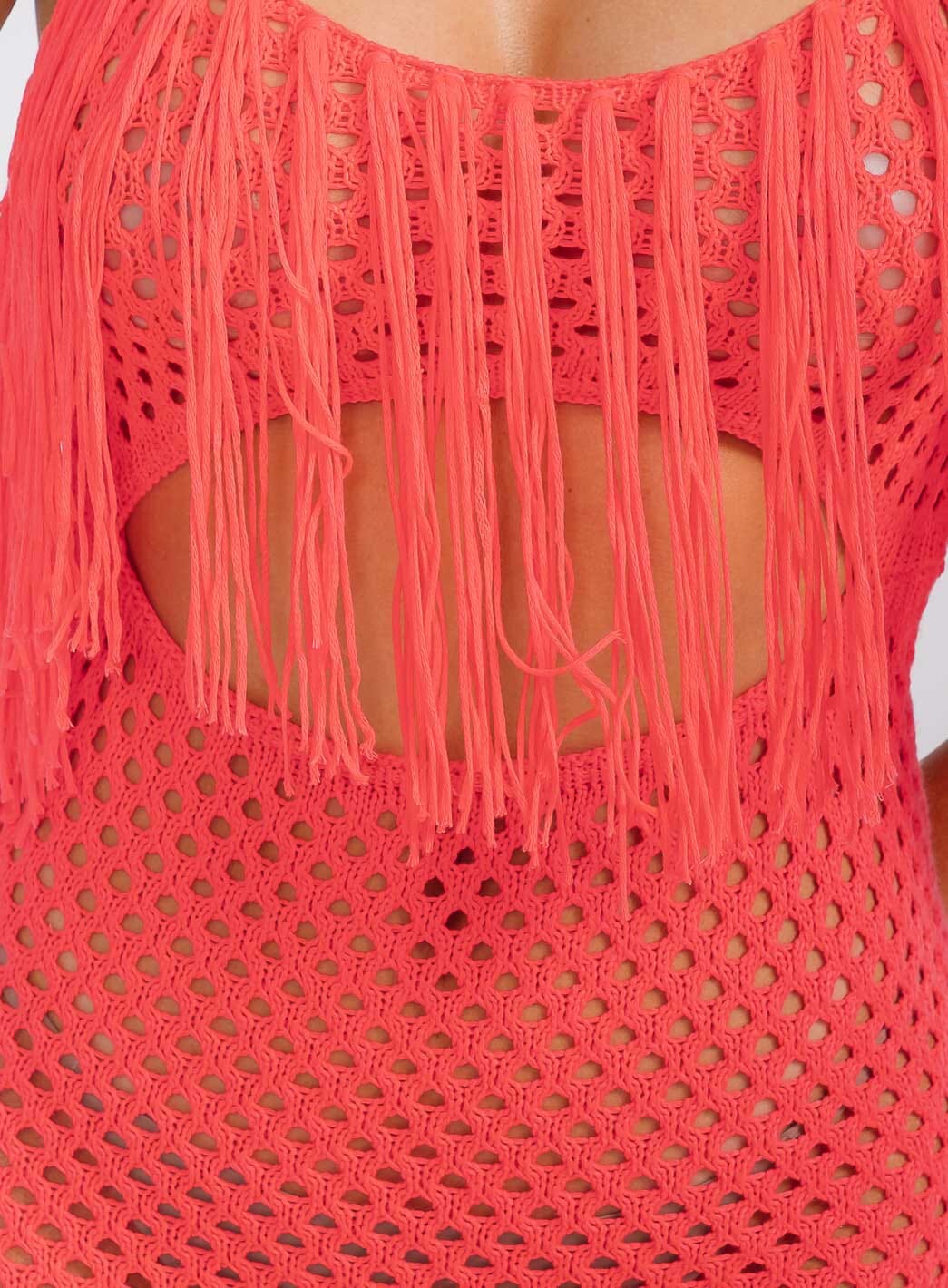 WOMEN'S SLEEVELESS CUT OUT FRINGE BODYCON KNIT MIDI DRESS