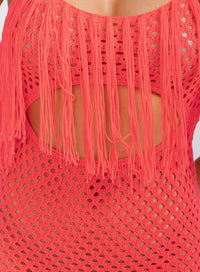 WOMEN'S SLEEVELESS CUT OUT FRINGE BODYCON KNIT MIDI DRESS