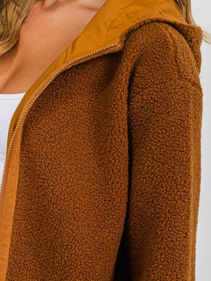 WOMEN'S LONG SLEEVE ZIP UP HOODED FRONT POCKETS JACKET