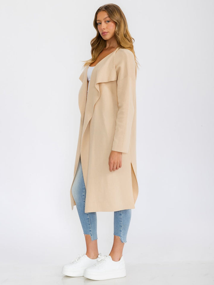 WOMEN'S LONG SLEEVE OPEN FRONT POCKETS DRAPE CARDIGAN