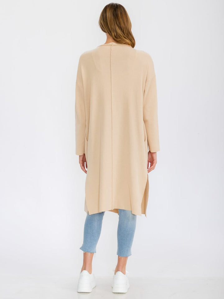 WOMEN'S LONG SLEEVE OPEN FRONT POCKETS DRAPE CARDIGAN