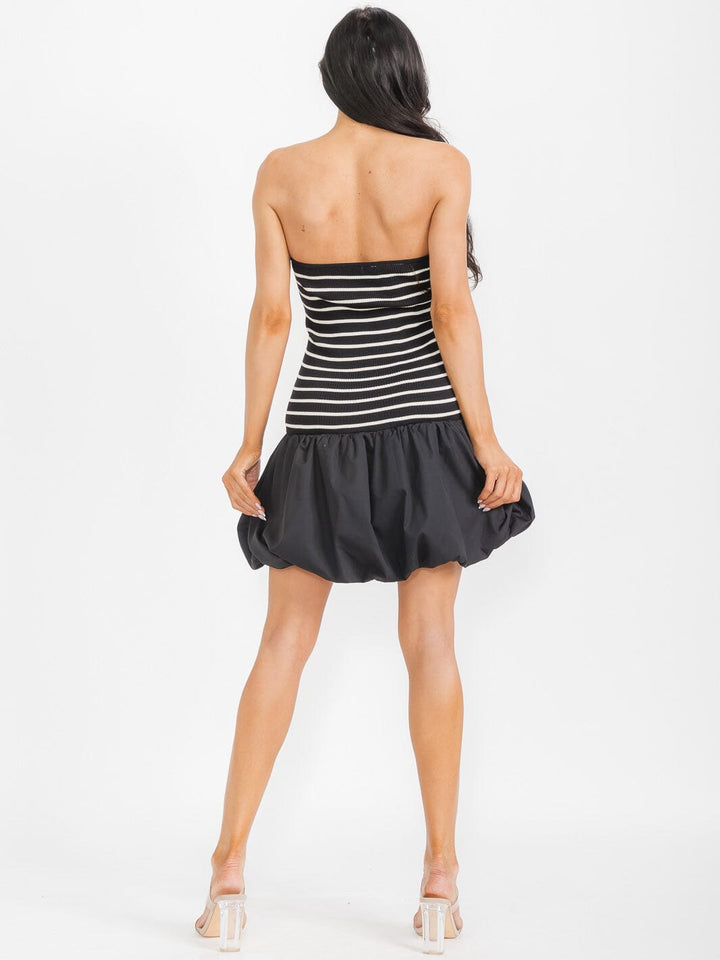 WOMEN'S SLEEVELESS BOTTOM HEM STRIPES TUBE MINI DRESS