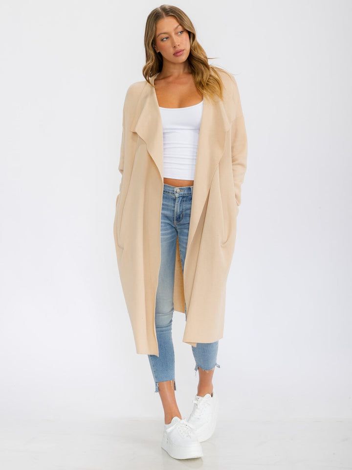 WOMEN'S LONG SLEEVE OPEN FRONT POCKETS DRAPE CARDIGAN