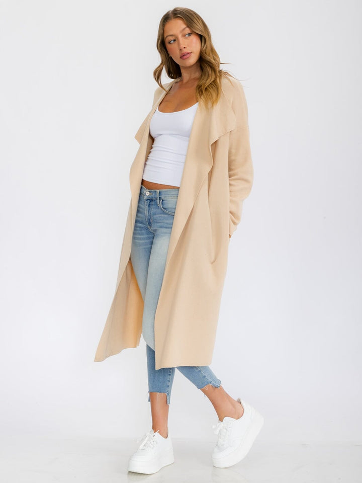 WOMEN'S LONG SLEEVE OPEN FRONT POCKETS DRAPE CARDIGAN