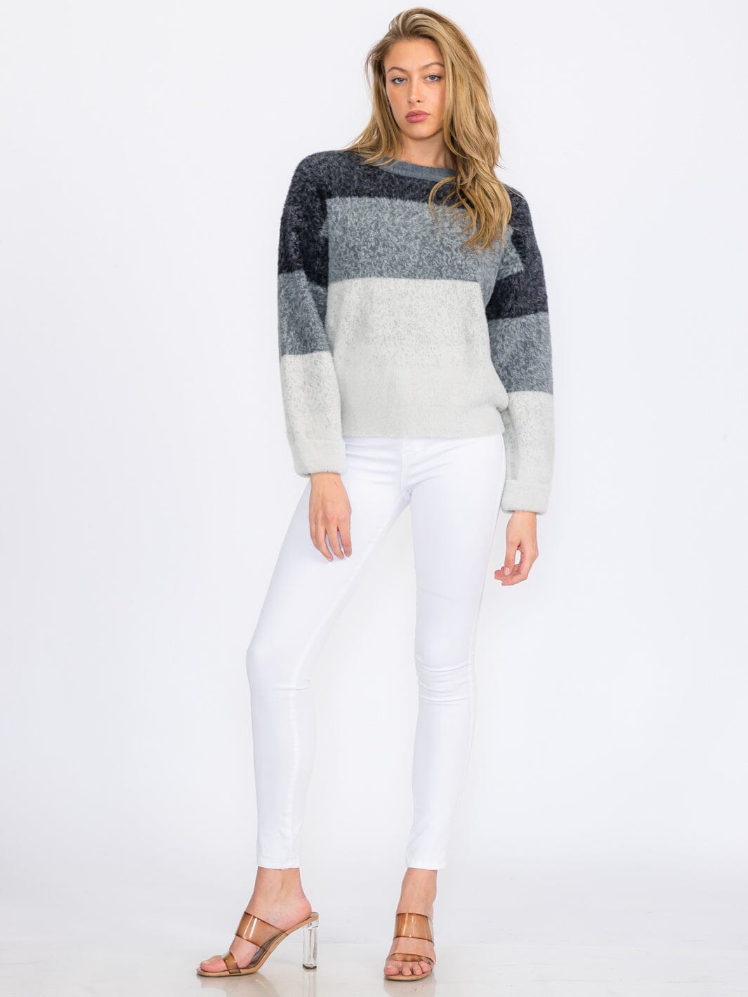 WOMEN'S LONG SLEEVE COLORBLOCK PULLOVER SWEATER