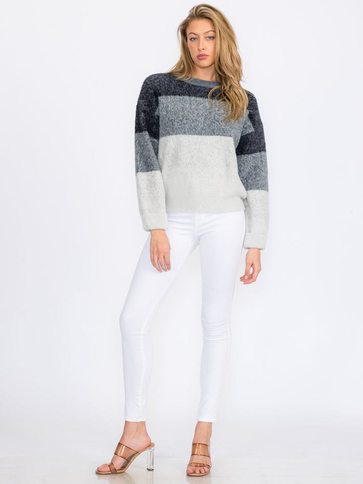 WOMEN'S LONG SLEEVE COLORBLOCK PULLOVER SWEATER