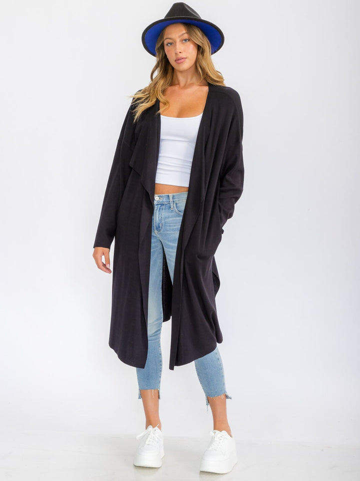 WOMEN'S LONG SLEEVE OPEN FRONT POCKETS DRAPE CARDIGAN