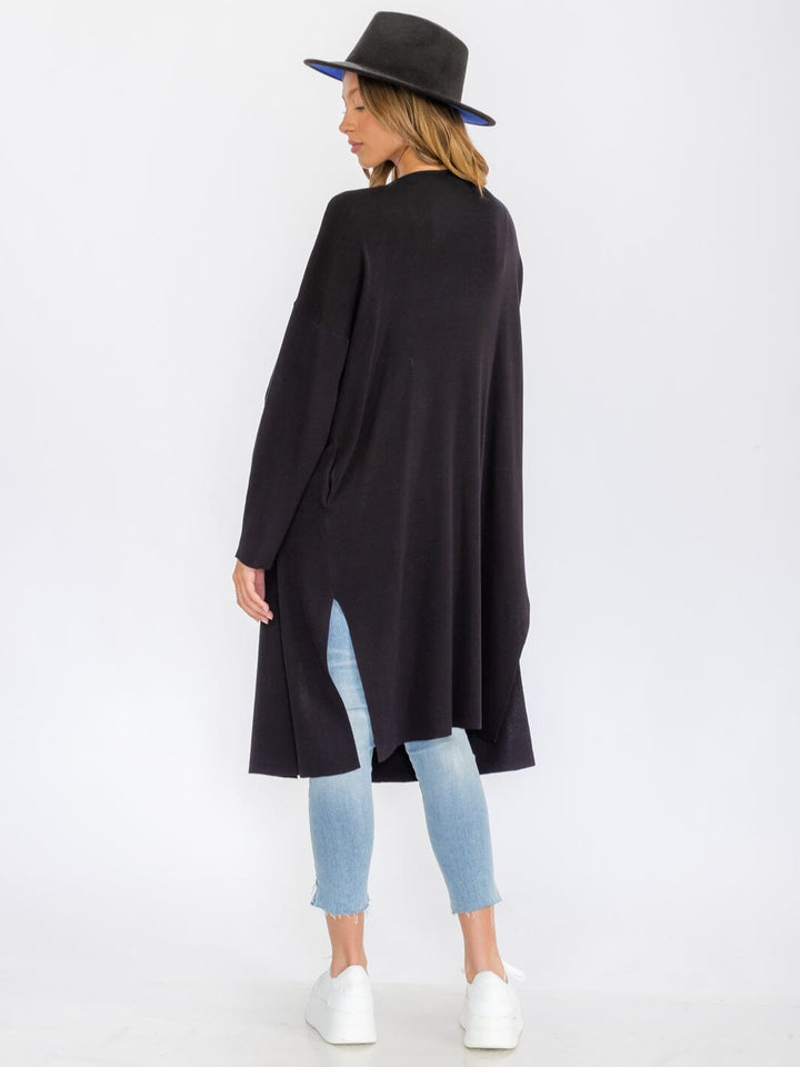 WOMEN'S LONG SLEEVE OPEN FRONT POCKETS DRAPE CARDIGAN