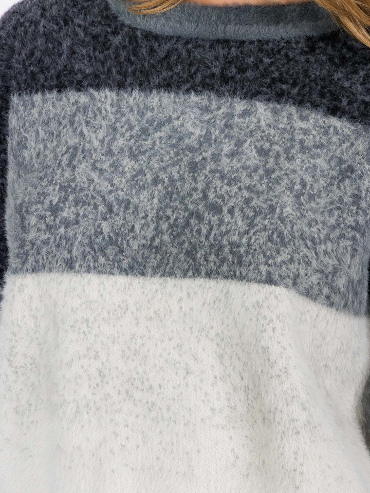 WOMEN'S LONG SLEEVE COLORBLOCK PULLOVER SWEATER