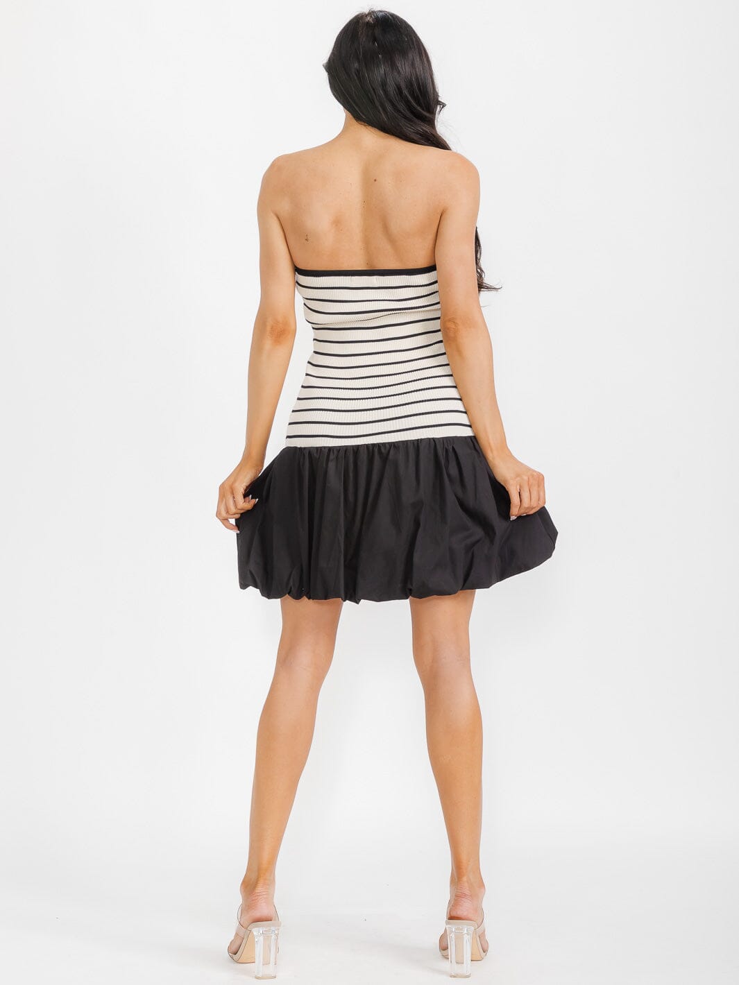 WOMEN'S SLEEVELESS BOTTOM HEM STRIPES TUBE MINI DRESS