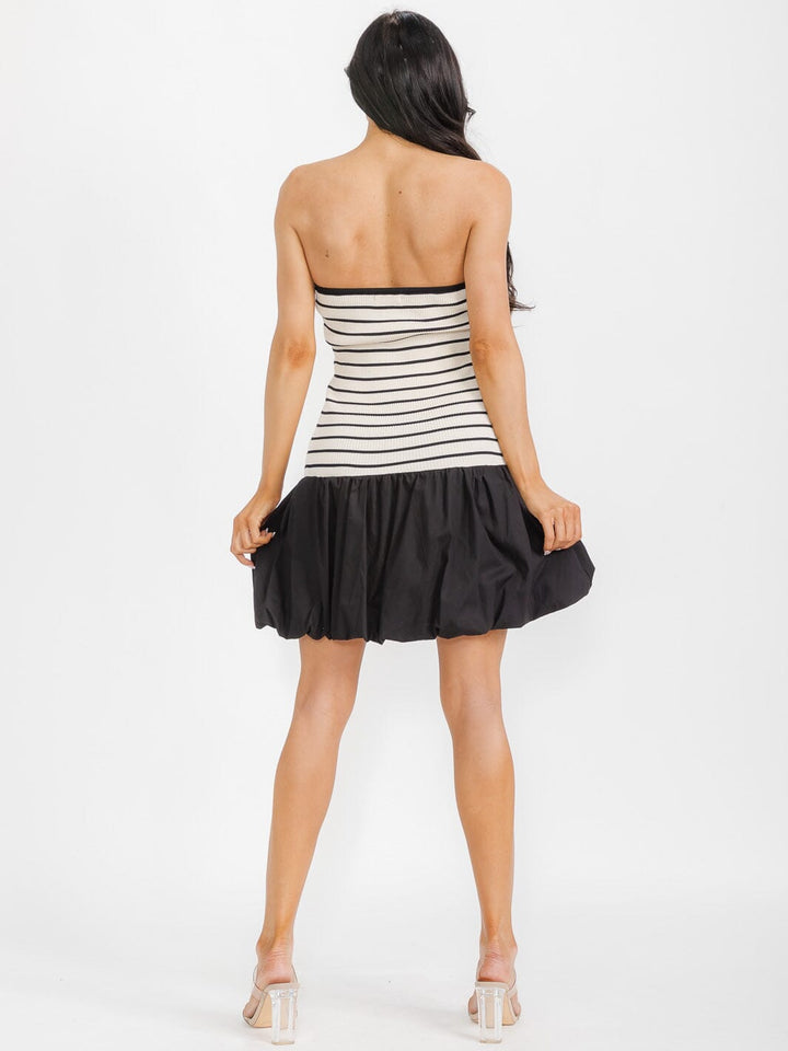 WOMEN'S SLEEVELESS BOTTOM HEM STRIPES TUBE MINI DRESS