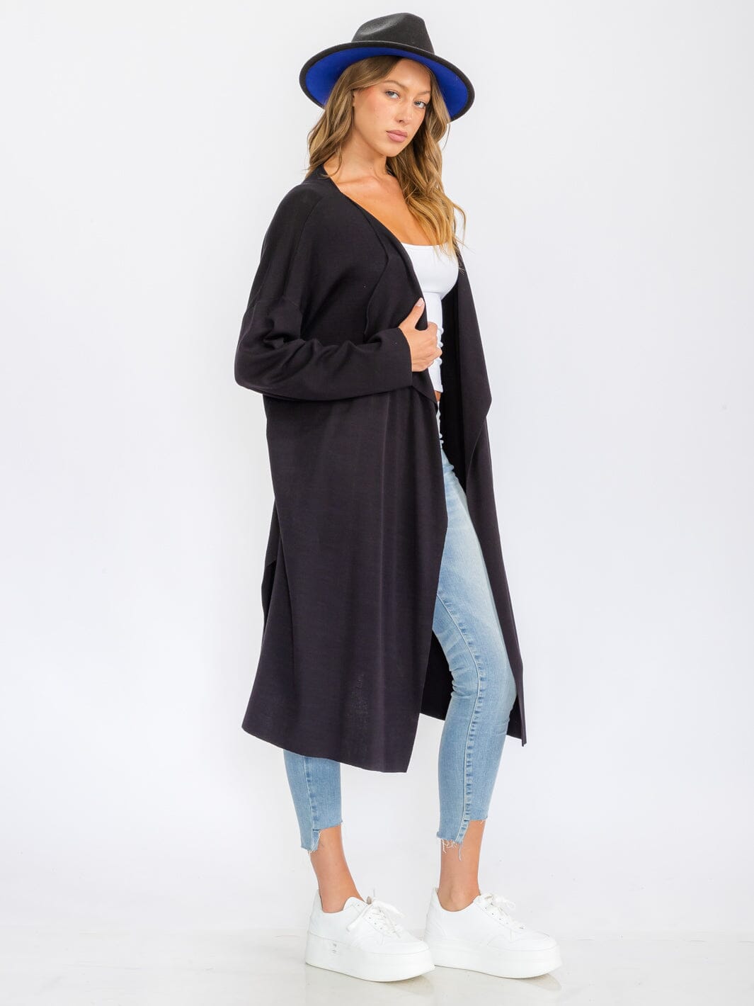 WOMEN'S LONG SLEEVE OPEN FRONT POCKETS DRAPE CARDIGAN