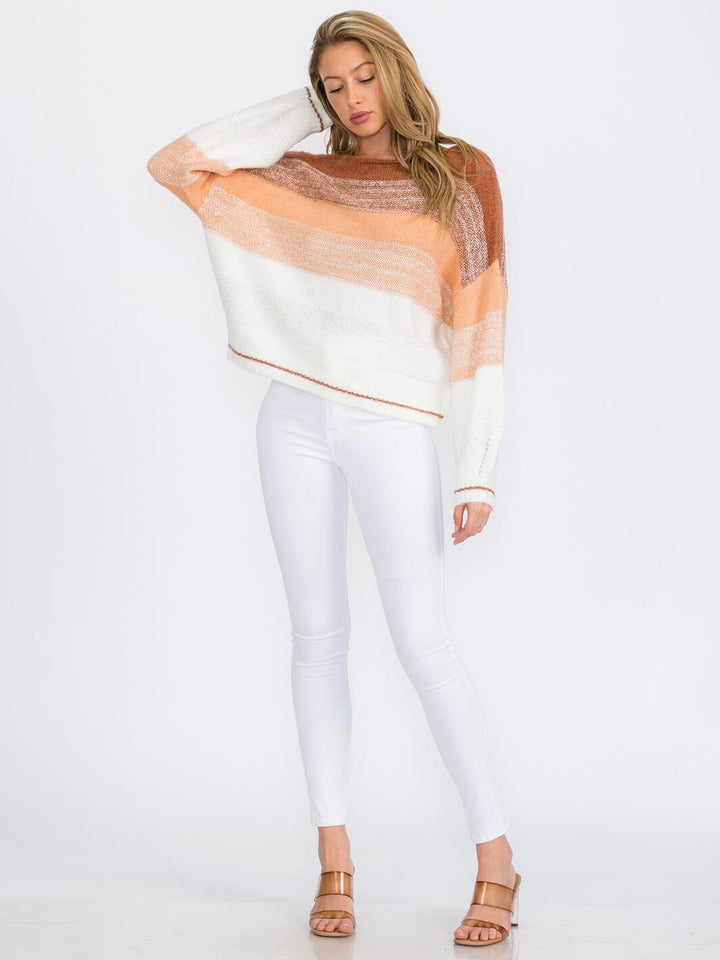 WOMEN'S LONG SLEEVE COLORBLOCK PULLOVER SWEATER