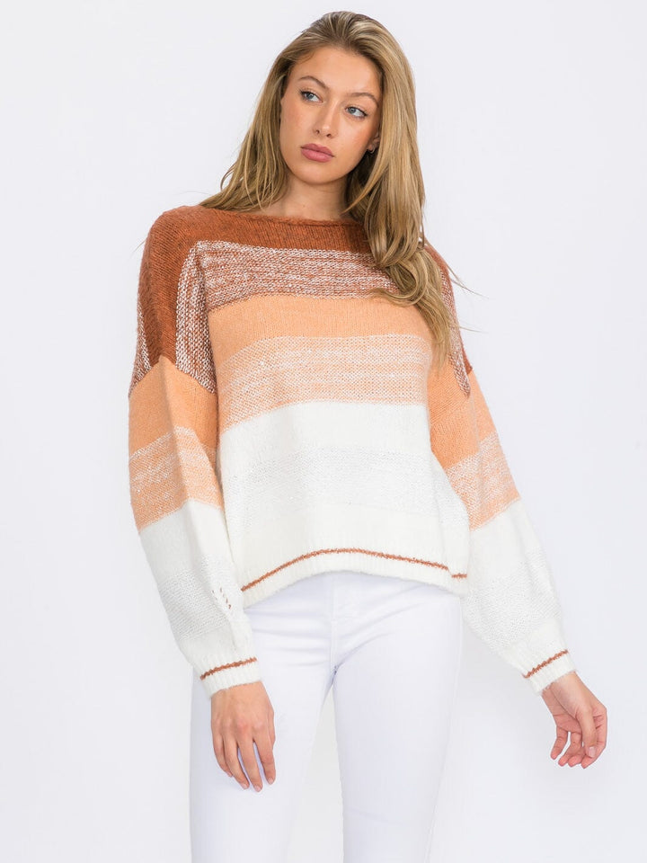 WOMEN'S LONG SLEEVE COLORBLOCK PULLOVER SWEATER