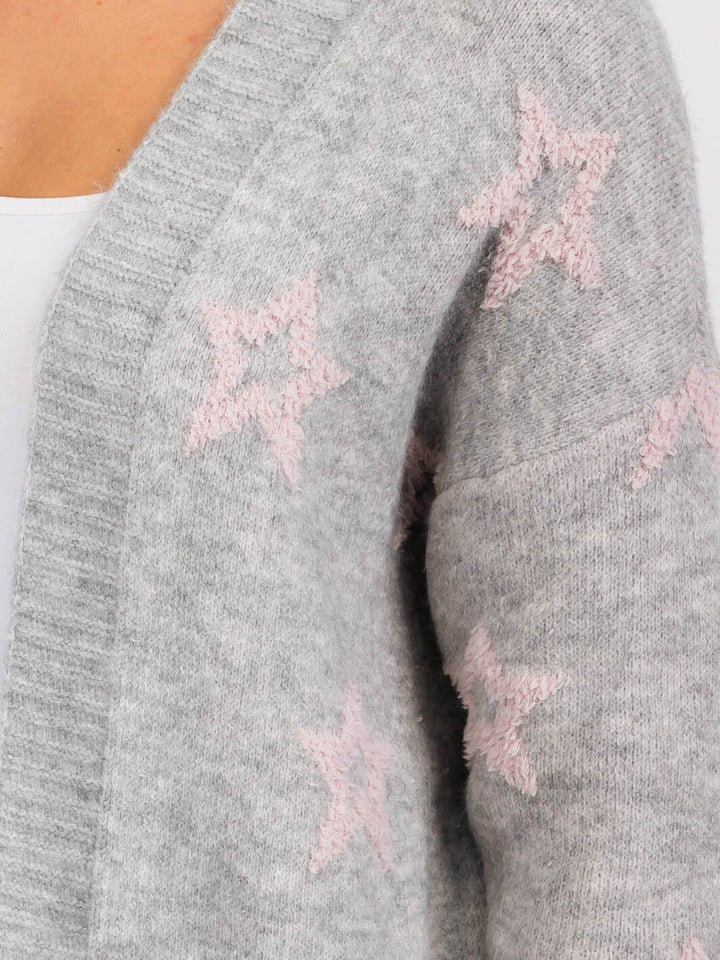 WOMEN'S LONG SLEEVE OPEN FRONT POCKETS STARS PRINT CARDIGAN