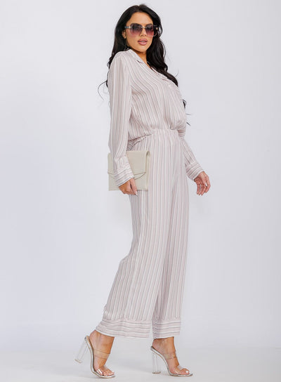 WOMEN'S ELASTIC WAIST STRIPES WIDE LEG PANTS