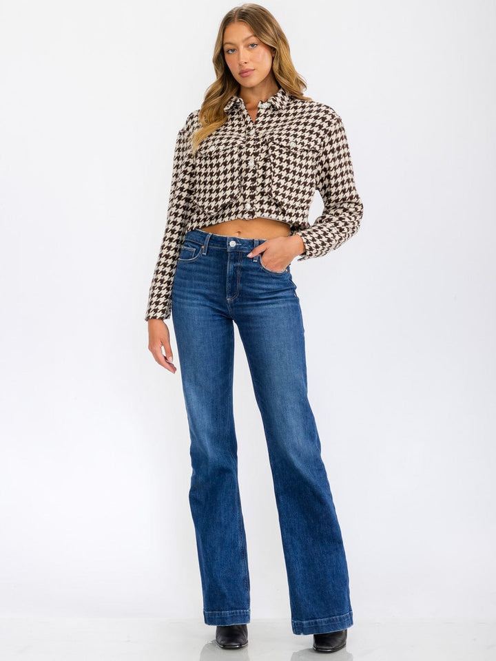 WOMEN'S LONG SLEEVE BUTTON CLOSURE FRONT POCKETS CROP JACKET