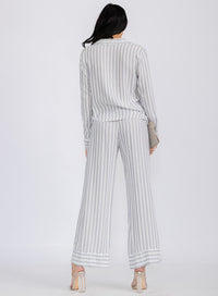 WOMEN'S ELASTIC WAIST STRIPES WIDE LEG PANTS