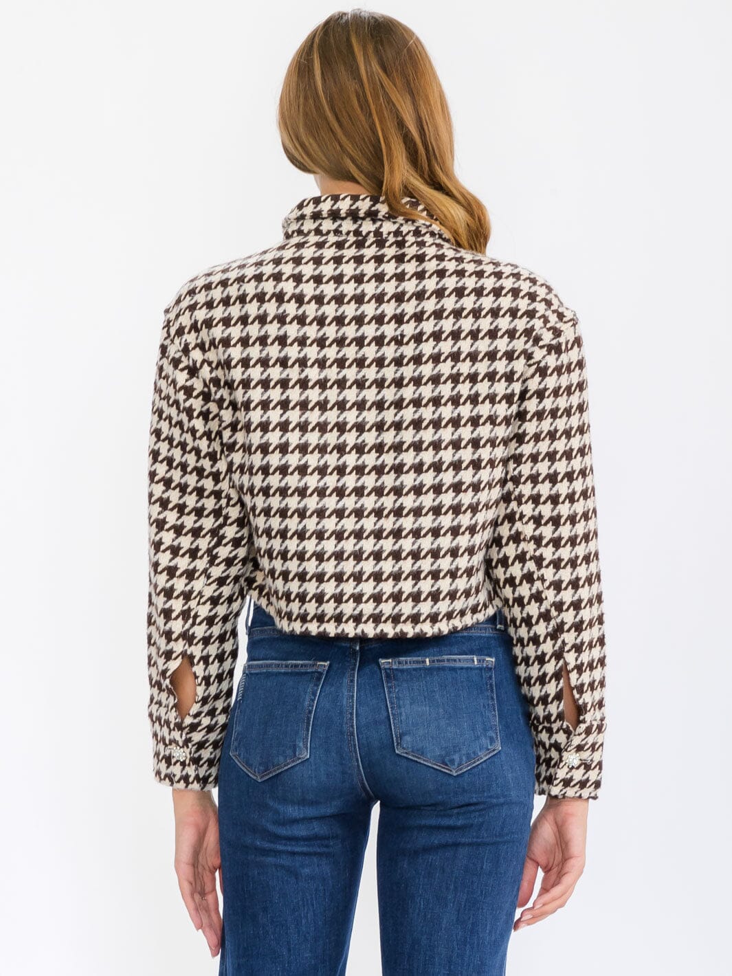 WOMEN'S LONG SLEEVE BUTTON CLOSURE FRONT POCKETS CROP JACKET