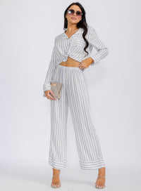 WOMEN'S ELASTIC WAIST STRIPES WIDE LEG PANTS