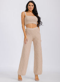 WOMEN'S SLEEVELES CROP TOP & ELASTIC WAIST PANTS WAFFLE 2PC. SET