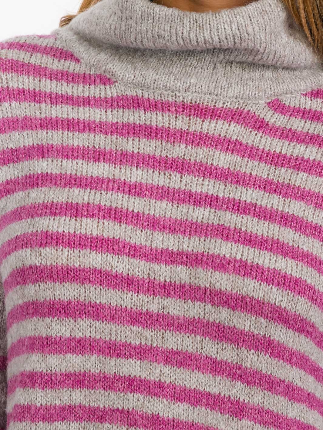 WOMEN'S LONG SLEEVE TURTLE NECK STRIPES COLORBLOCK SWEATER MINI DRESS