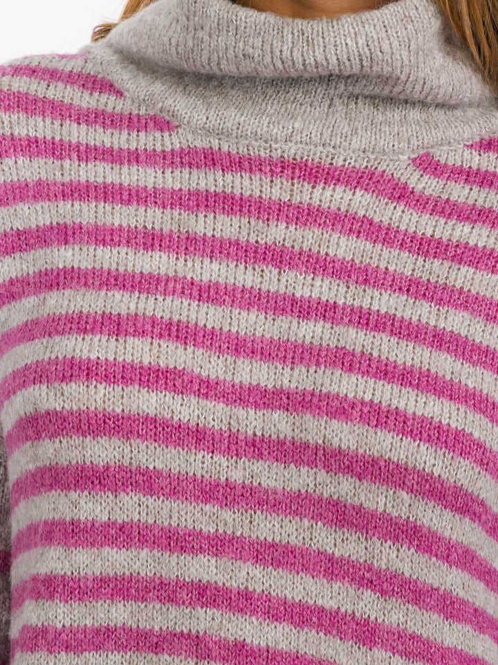 WOMEN'S LONG SLEEVE TURTLE NECK STRIPES COLORBLOCK SWEATER MINI DRESS