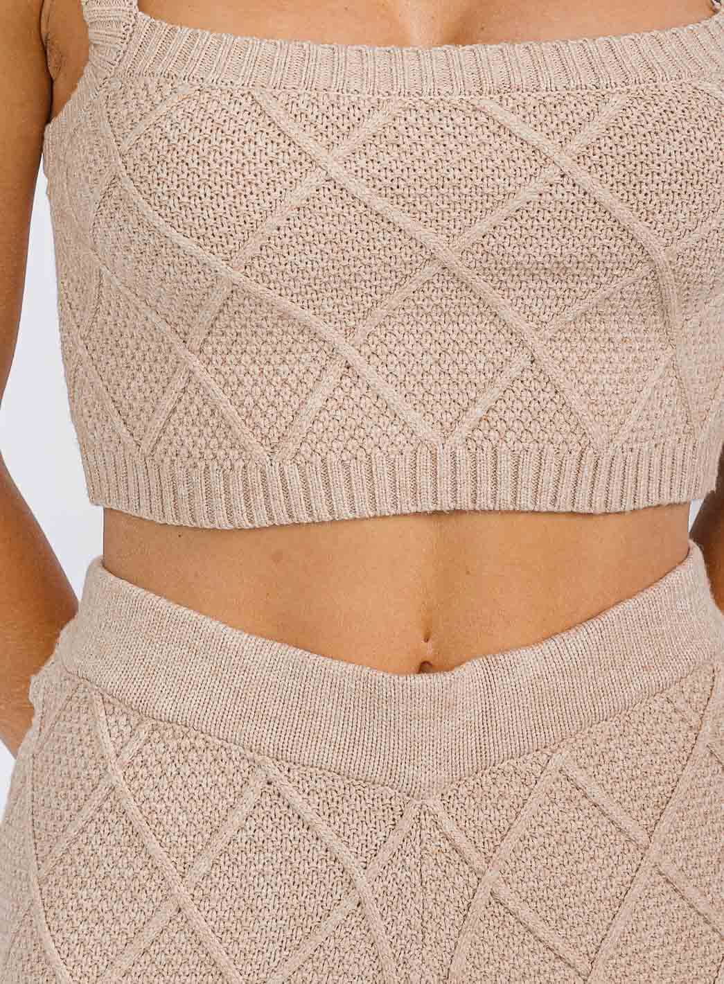 WOMEN'S SLEEVELES CROP TOP & ELASTIC WAIST PANTS WAFFLE 2PC. SET