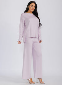 WOMEN'S LONG SLEEVE TOP & ELASTIC WAIST PANTS SOLID 2PC. SET
