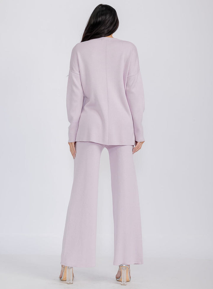 WOMEN'S LONG SLEEVE TOP & ELASTIC WAIST PANTS SOLID 2PC. SET