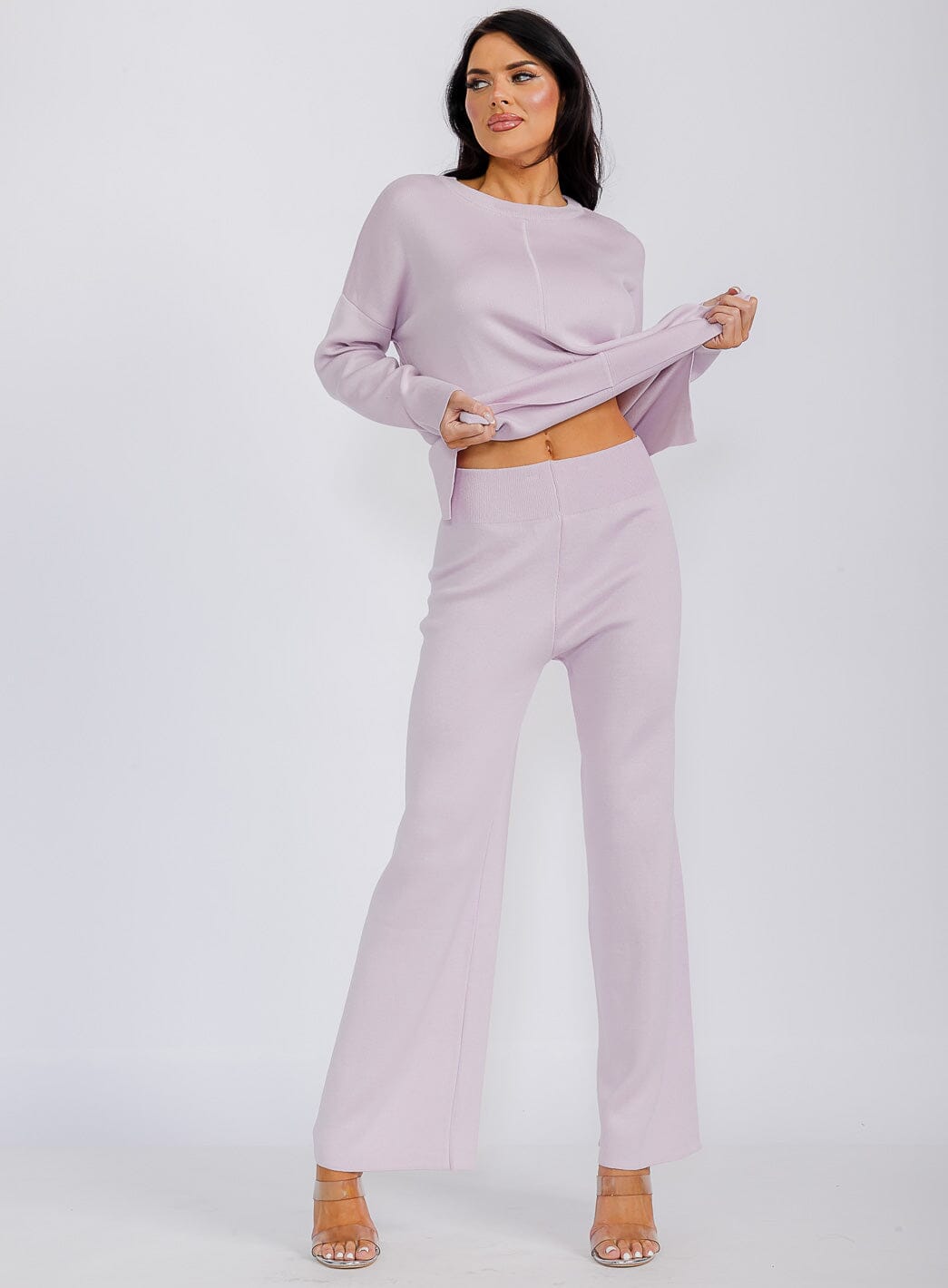 WOMEN'S LONG SLEEVE TOP & ELASTIC WAIST PANTS SOLID 2PC. SET