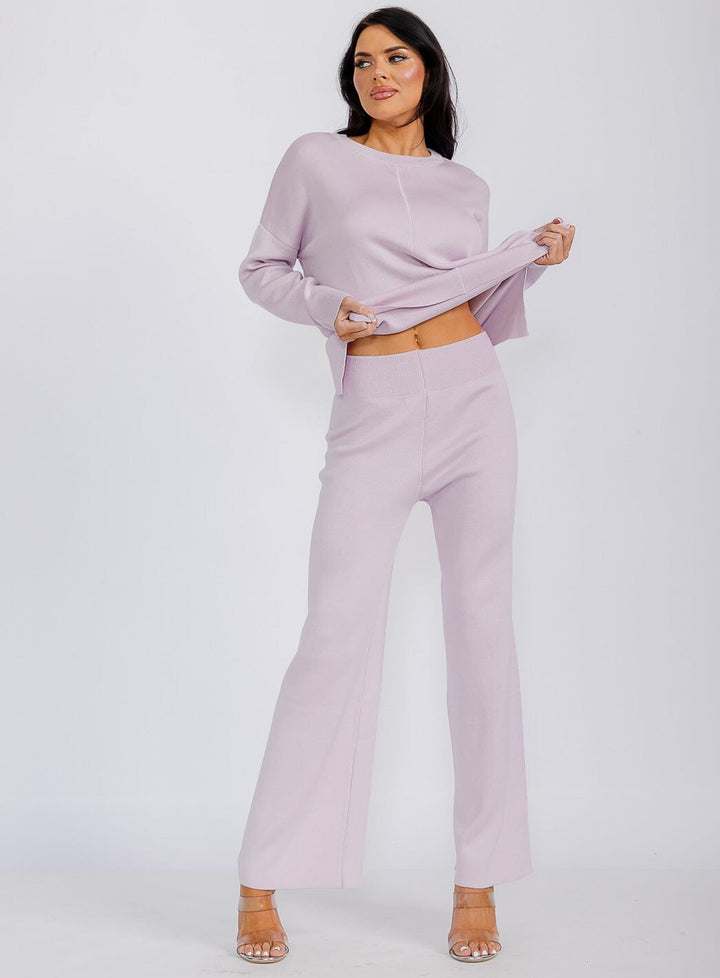 WOMEN'S LONG SLEEVE TOP & ELASTIC WAIST PANTS SOLID 2PC. SET