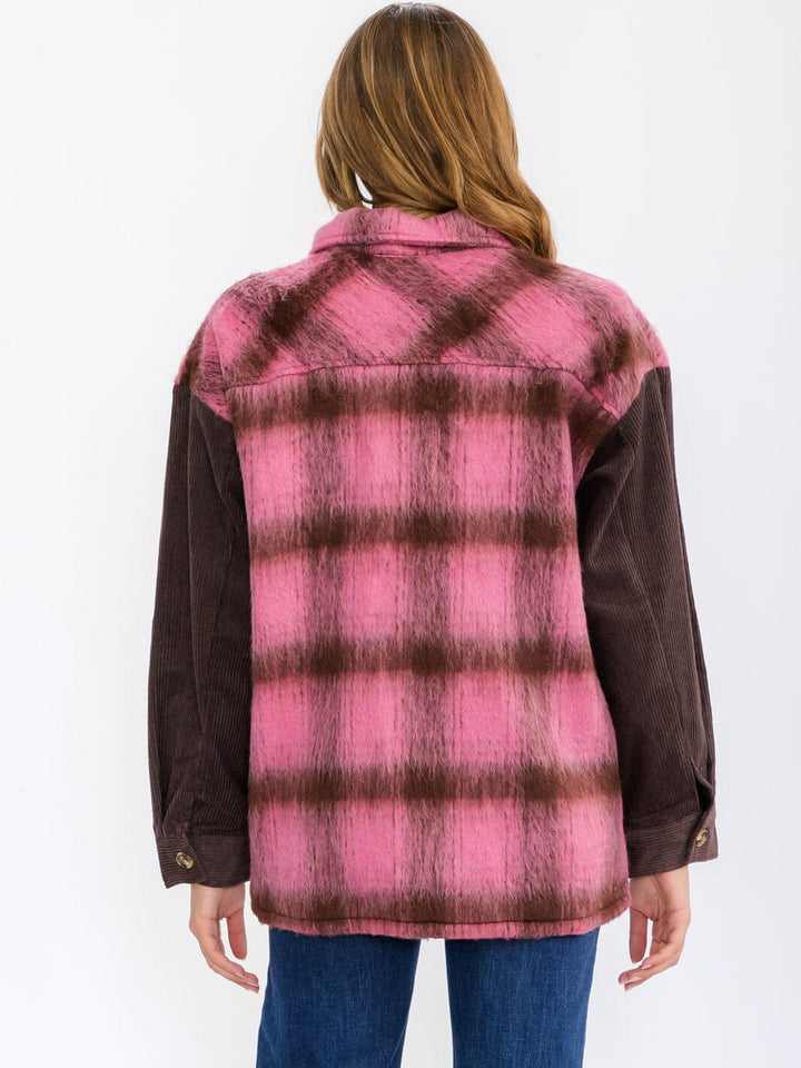 WOMEN'S LONG SLEEVE BUTTON CLOSURE COLORBLOCK CORDUROY JACKET