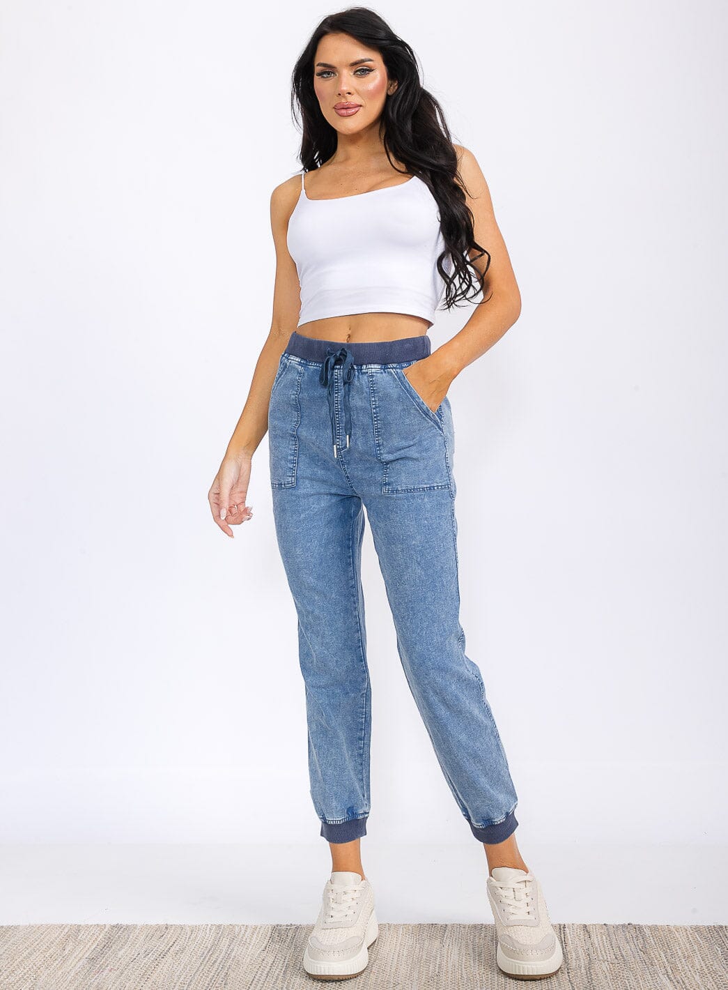 WOMEN'S ELASTIC WAIST POCKETS JOGGER PANTS