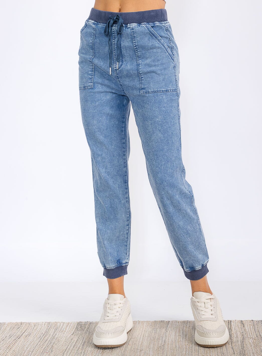 WOMEN'S ELASTIC WAIST POCKETS JOGGER PANTS