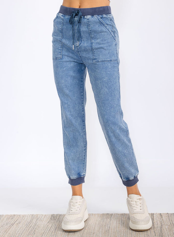 WOMEN'S ELASTIC WAIST POCKETS JOGGER PANTS