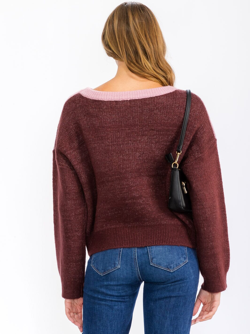 WOMEN'S LONG SLEEVE CHEKERS COLORBLOCK DETAILED PULLOVER SWEATER